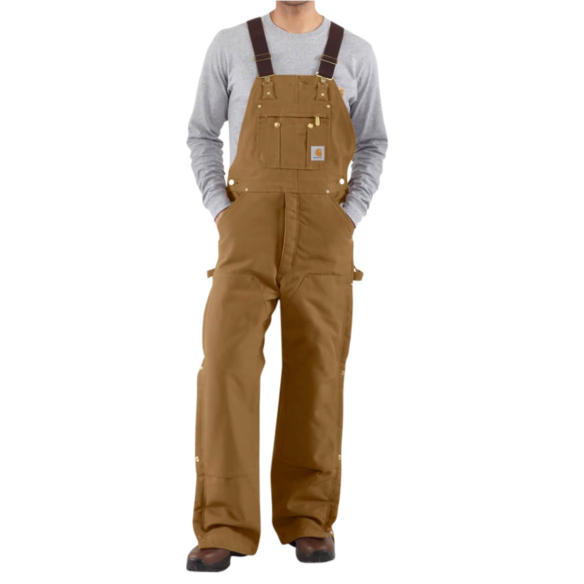 Carhartt Brown Duck Zip-To-Thigh Bib Overall/Quilt Lined - 34W x 32L