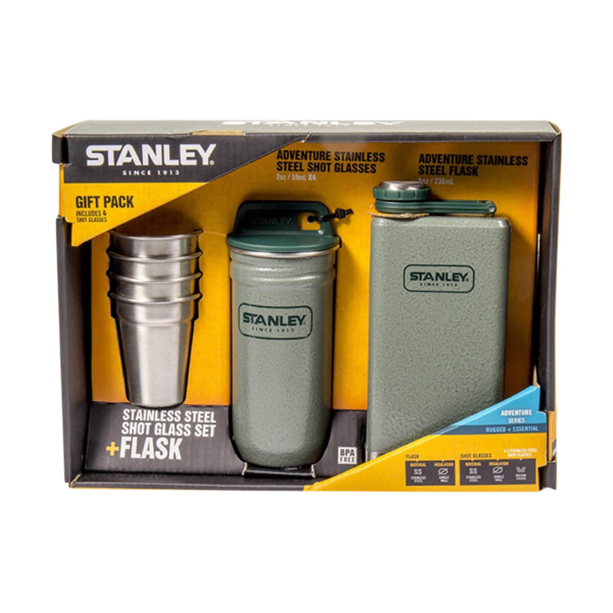 Adventure Stainless Steel Shots + 8oz. Flask Gift Set