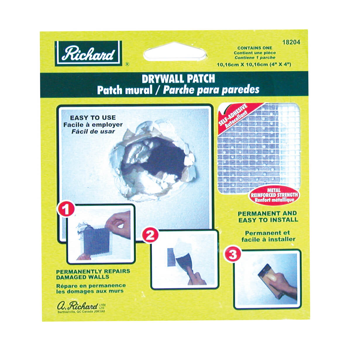 Drywall Patch - Self-Adhesive Metal Reinforced - 4-in x 4-in