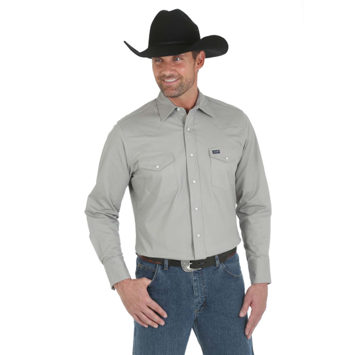 Men's Wrangler® Premium Performance Advanced Comfort Cowboy-Cut Long-Sleeved Shirt - Cement