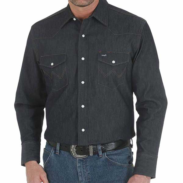Men's Wrangler® Premium Performance Advanced Comfort Cowboy-Cut Long-Sleeved Shirt - Denim