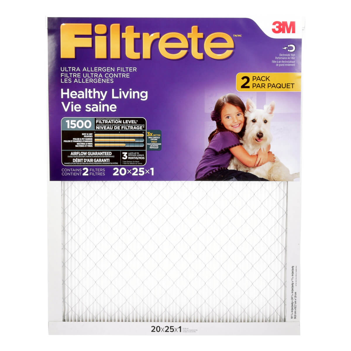 Filtrete™ Ultra Allergen Reduction Filter Purple MPR1500 - 2 Pack - 20-in x 25-in x 1-in