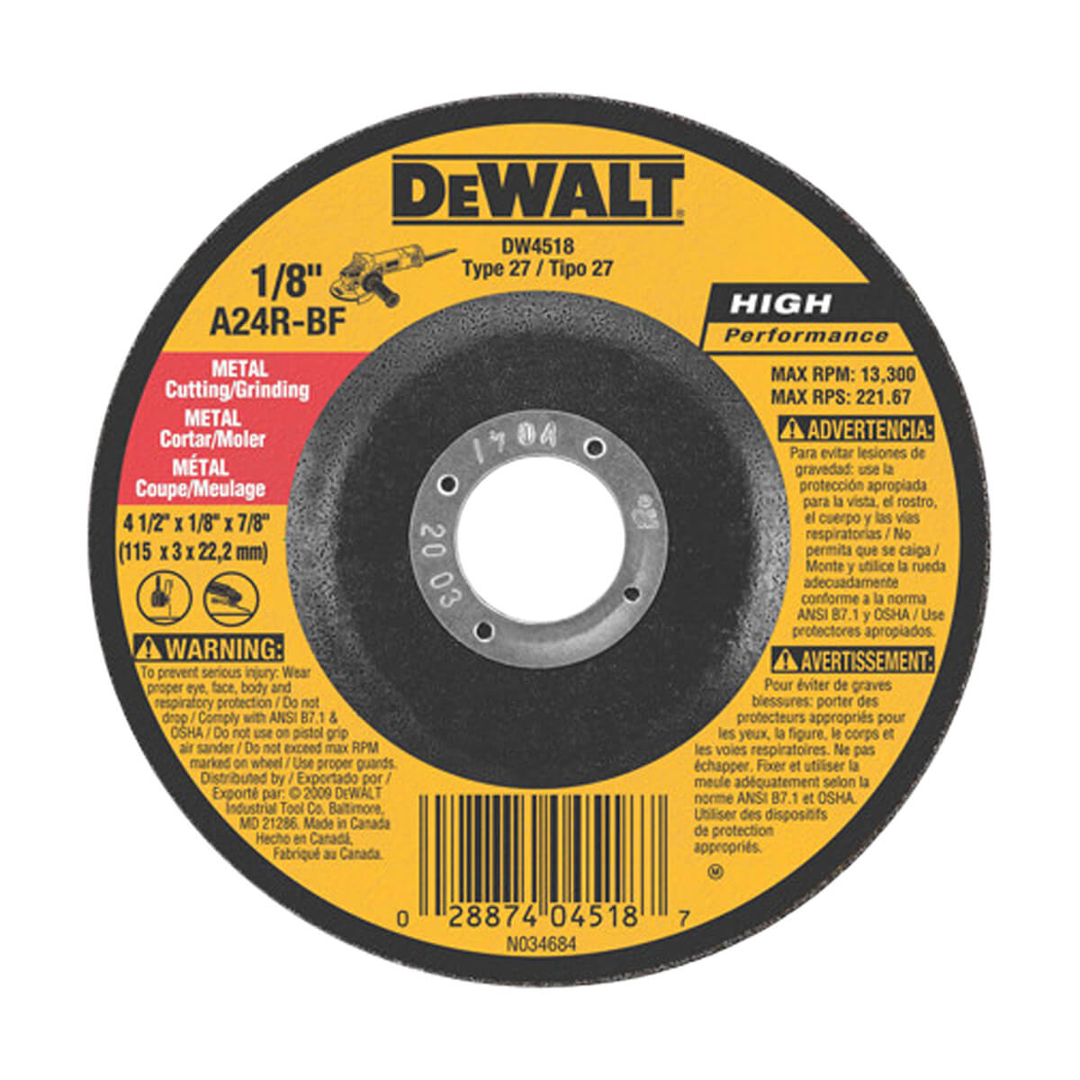 DEWALT Metal Cutting Wheel - 4 1/2-in X 1/8-in X 7/8-in