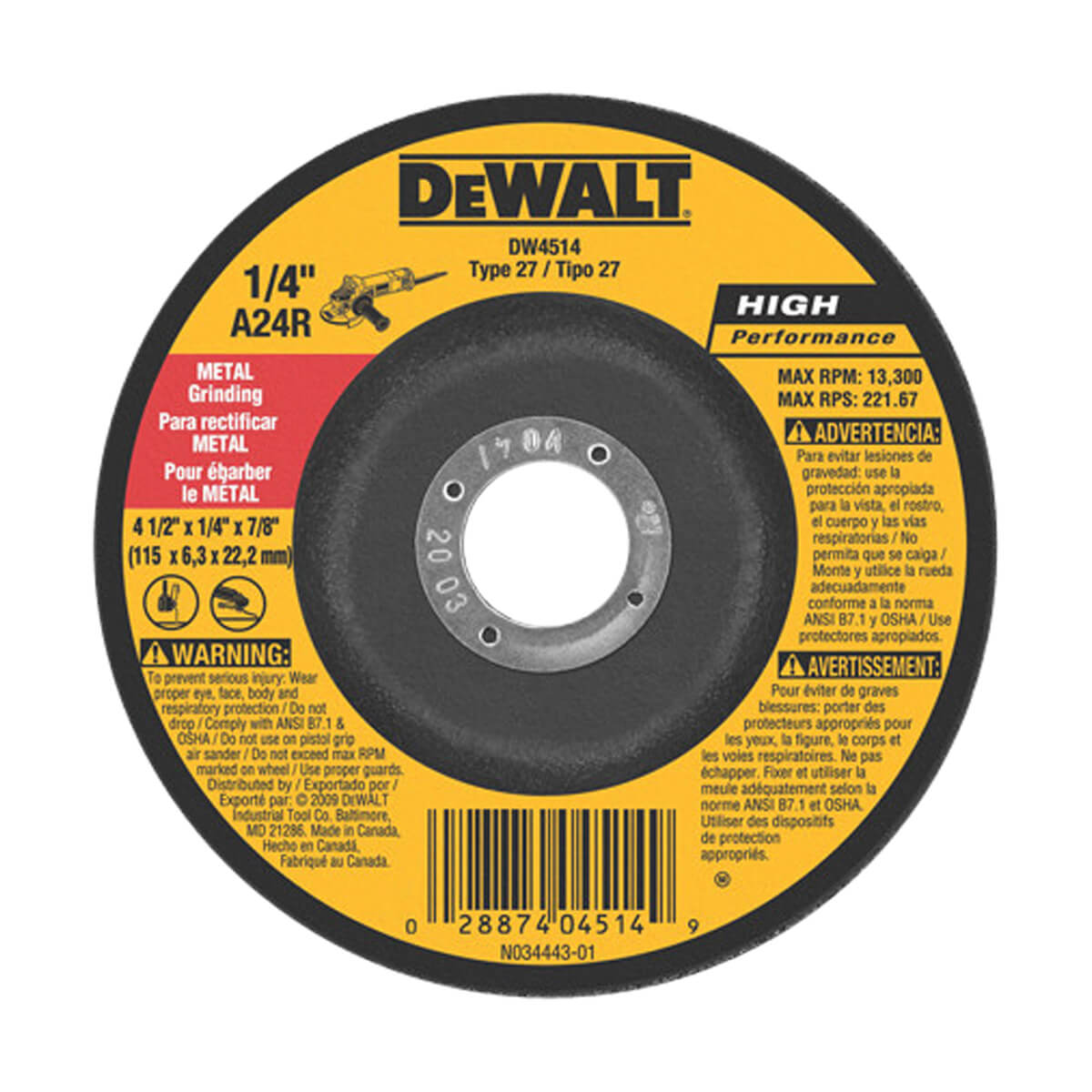 DEWALT General Purpose Metal Grinding Wheel - 5-in x 1/4-in x 7/8-in