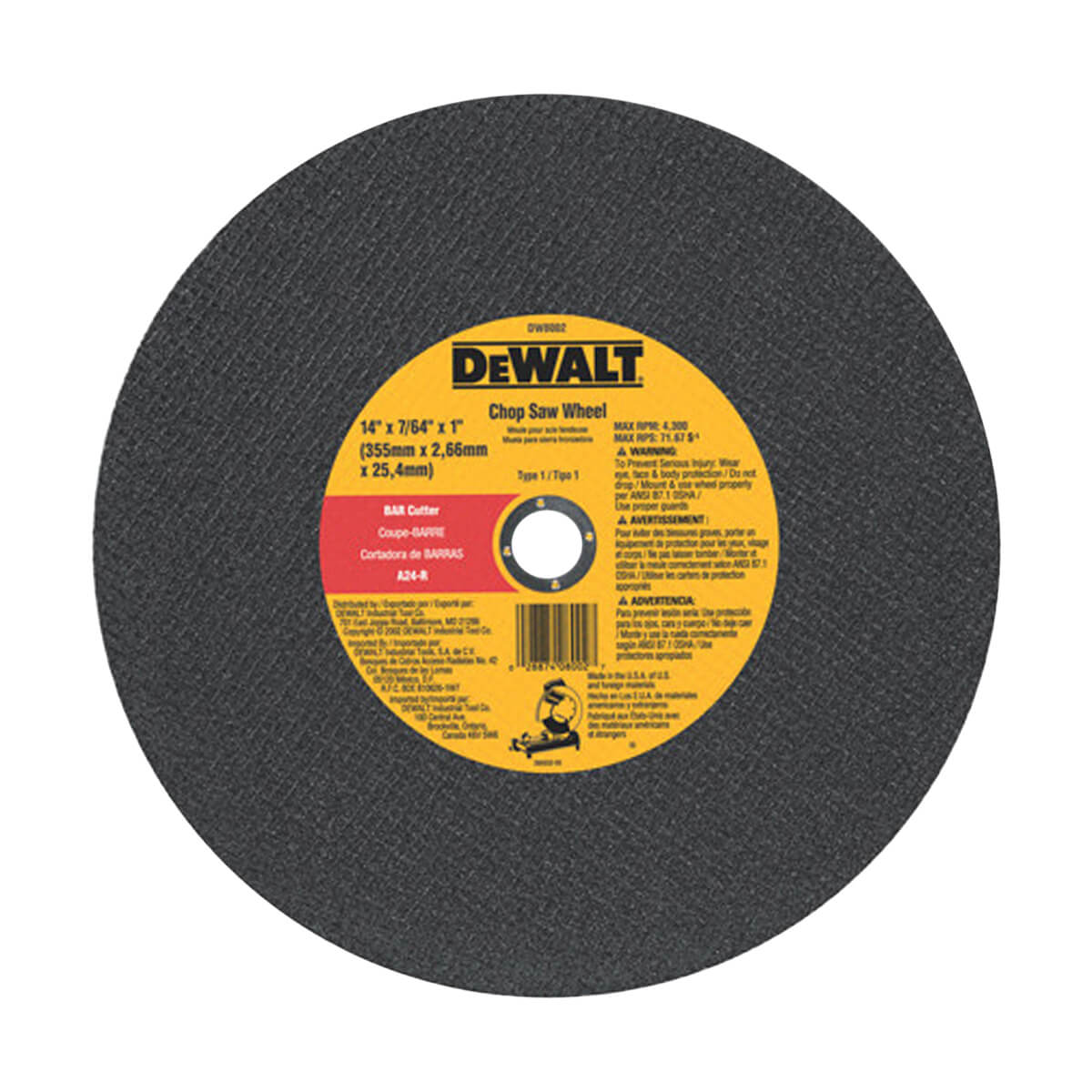 DEWALT DW8002 14-in x 3/32-in Bar Cutter Chop Saw Wheel