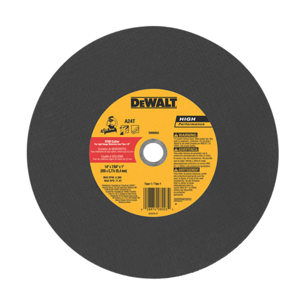 DEWALT DW8003 14 x 3/32-in Stud Cutter Chop Saw Wheel
