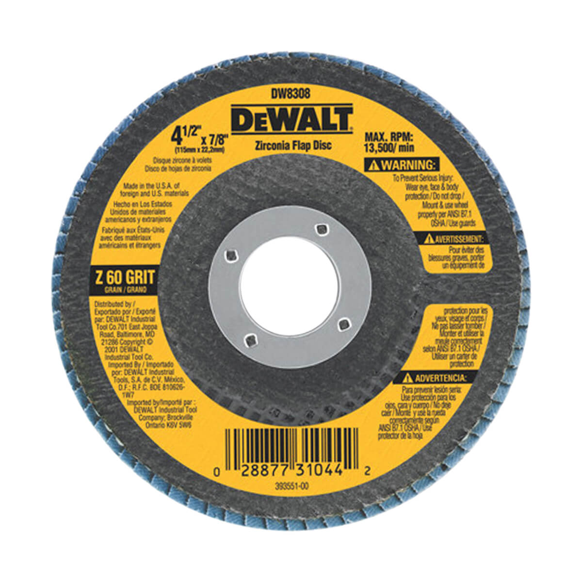 DEWALT® 4.5" X 7/8" Zirconia T29 Flap Disc