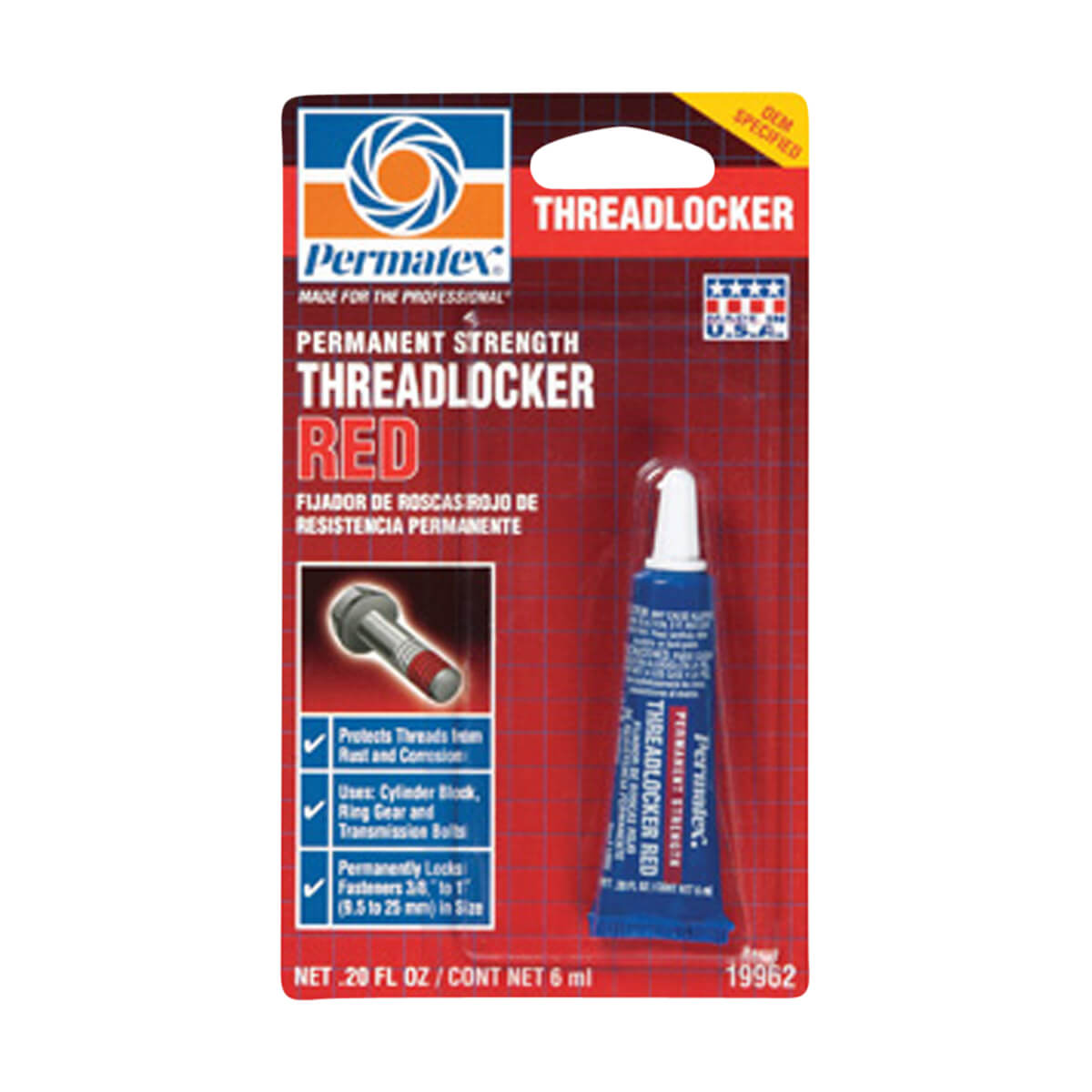 Permatex® /manent Strength Threadlocker RED - 6 mL
