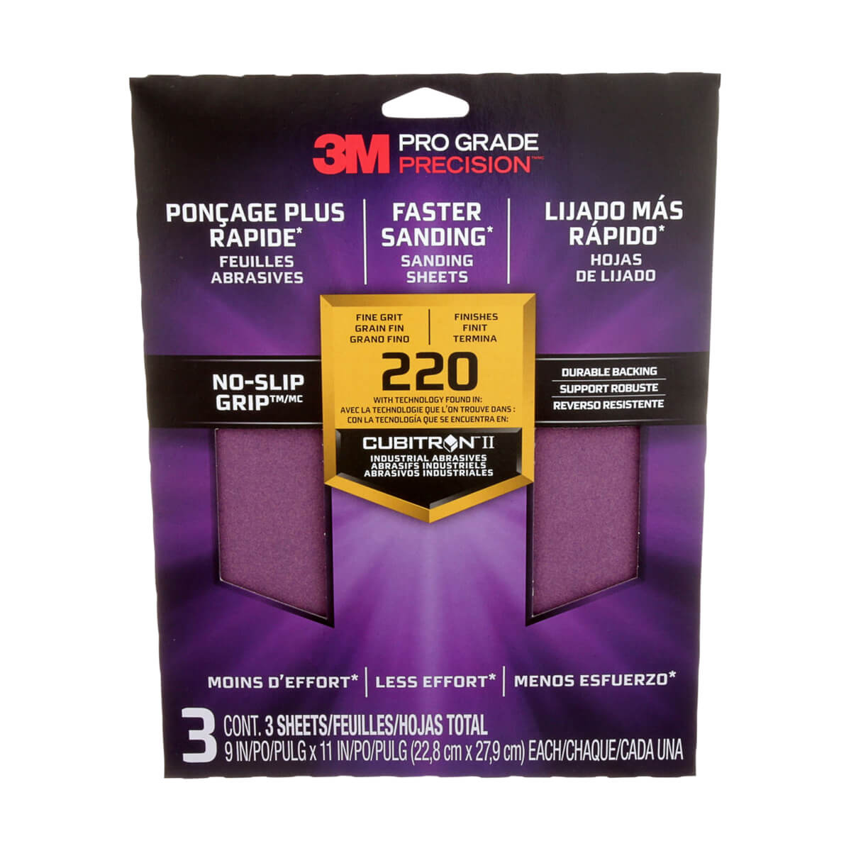 3M Sanding Sheets with No-Slip Grip - 220 Grit