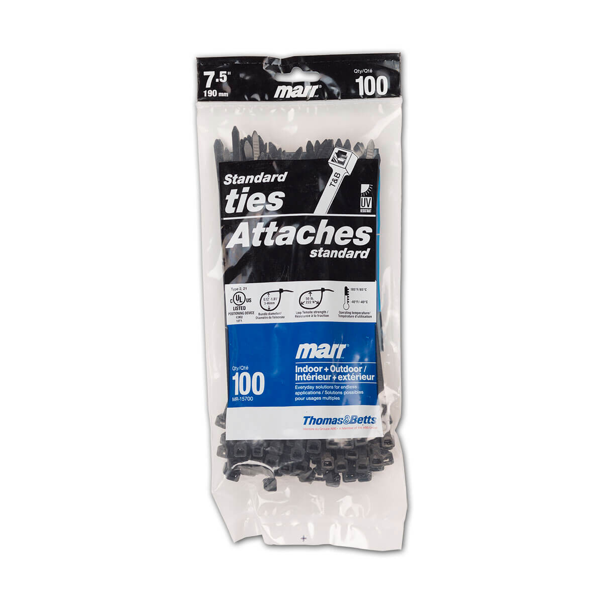 UV Black Twist Tail Cable Ties 7.5-in - Bag of 100