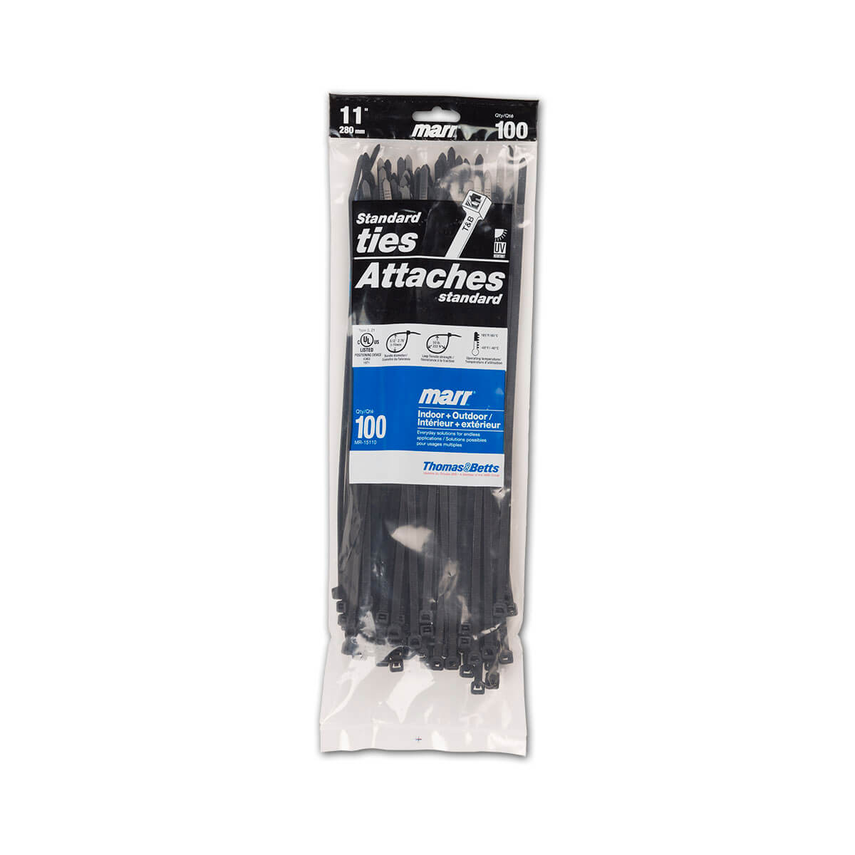UV Black Twist Tail Cable Ties 11-in - Bag of 100
