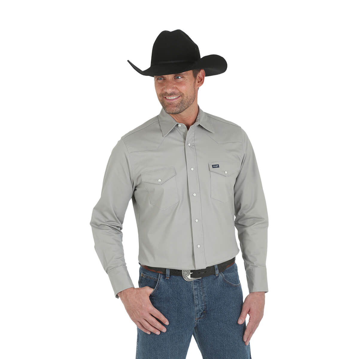 Men's Wrangler® Premium Performance Advanced Comfort Cowboy-Cut Long-Sleeved Shirt - Cement Men's Wrangler® Premium Performance Advanced Comfort Cowboy-Cut Long-Sleeved Shirt - Cement