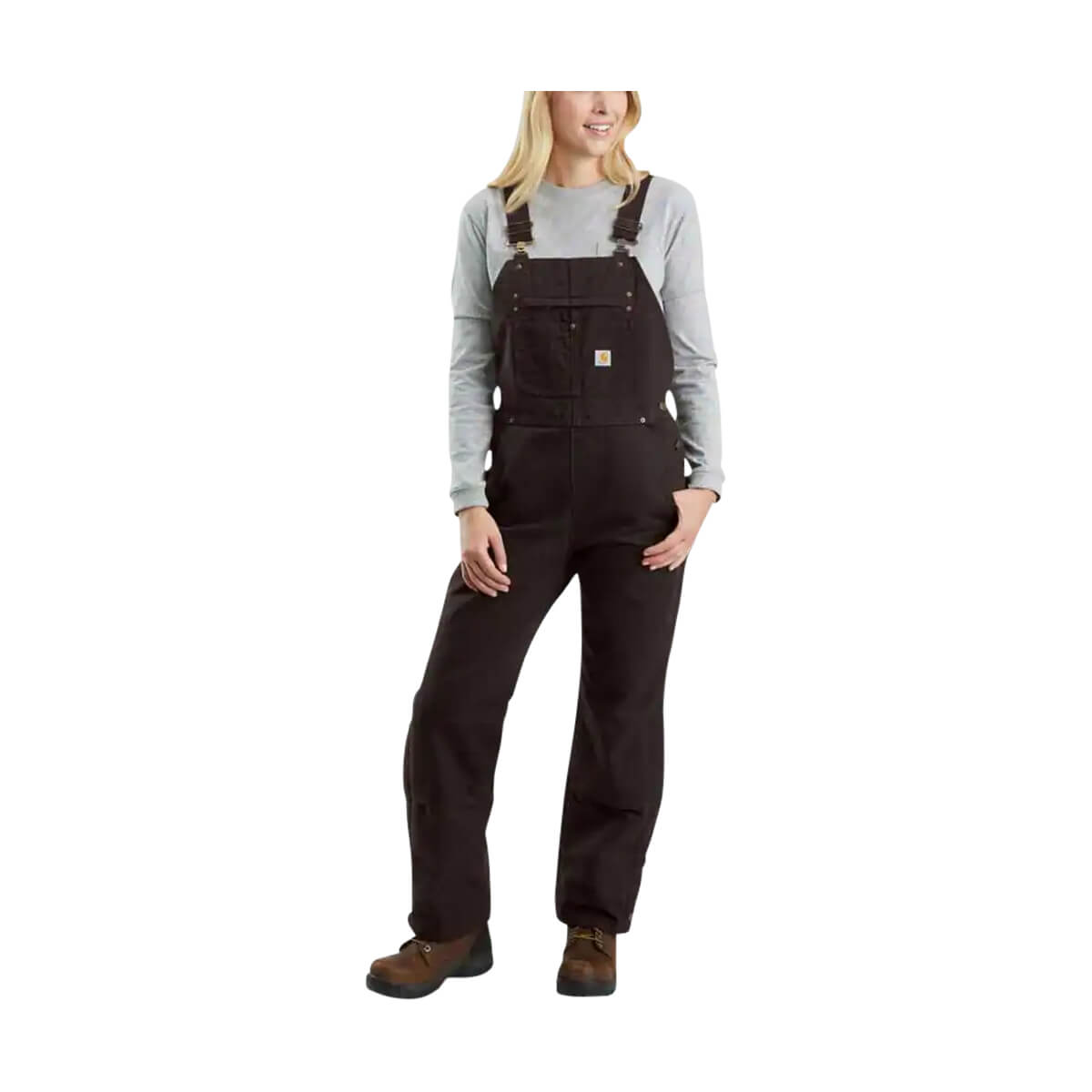Women's Relaxed Fit Washed Duck Insulated Bib Overall - Dark Brown
