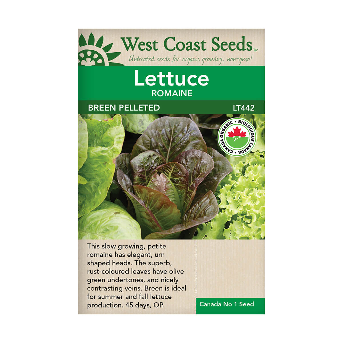 Breen Pelleted Organic Romaine Lettuce Seeds - approx. 50 seeds