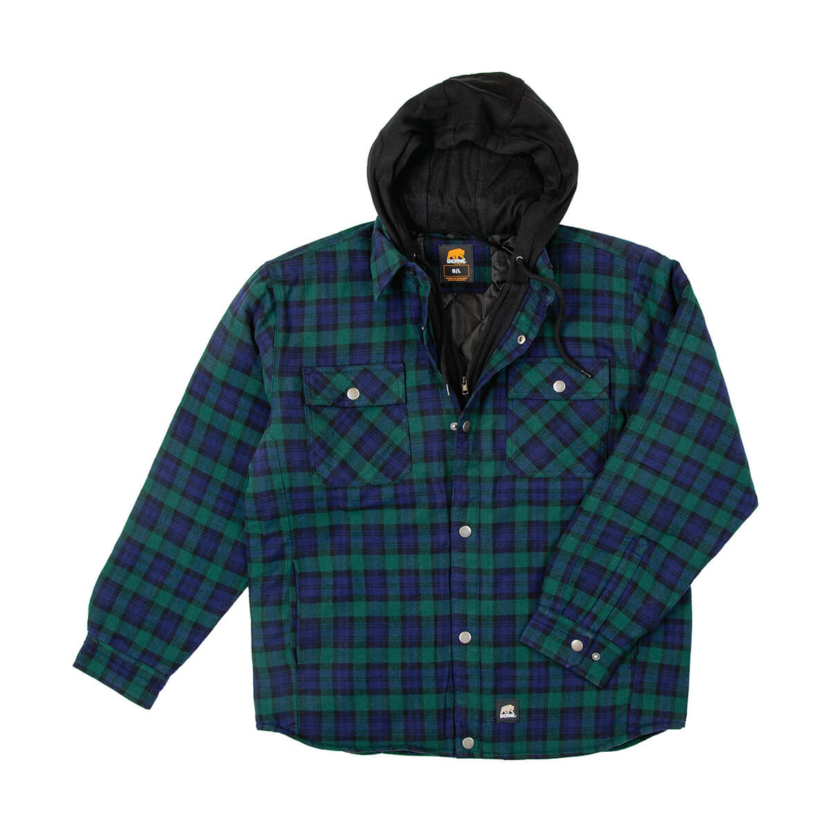 Berne Men's Plaid Quilt-Lined Hooded Flannel Jacket - Navy/Green