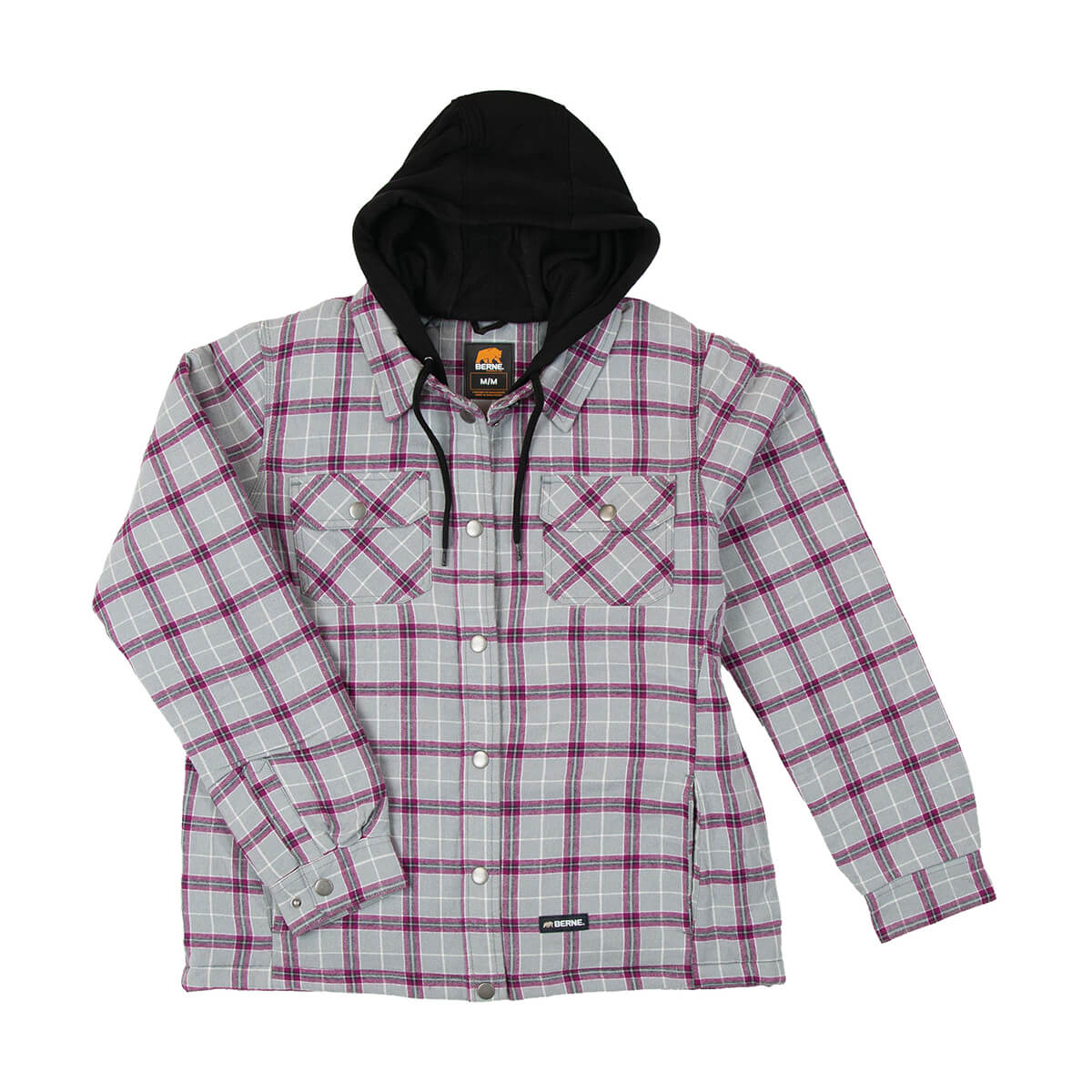 Berne Women's Heartland Quilt Lined Flannel Hooded Jacket - Grey/Purple Berne Women's Heartland Quilt Lined Flannel Hooded Jacket - Grey/Purple
