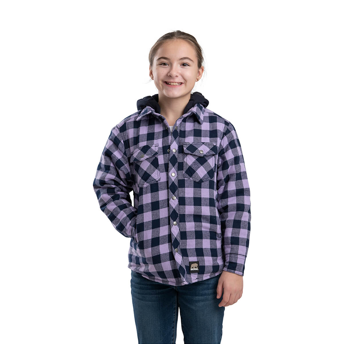 Youth Plaid Quilt-Lined Hooded Flannel Jacket - Pink Black Buffalo