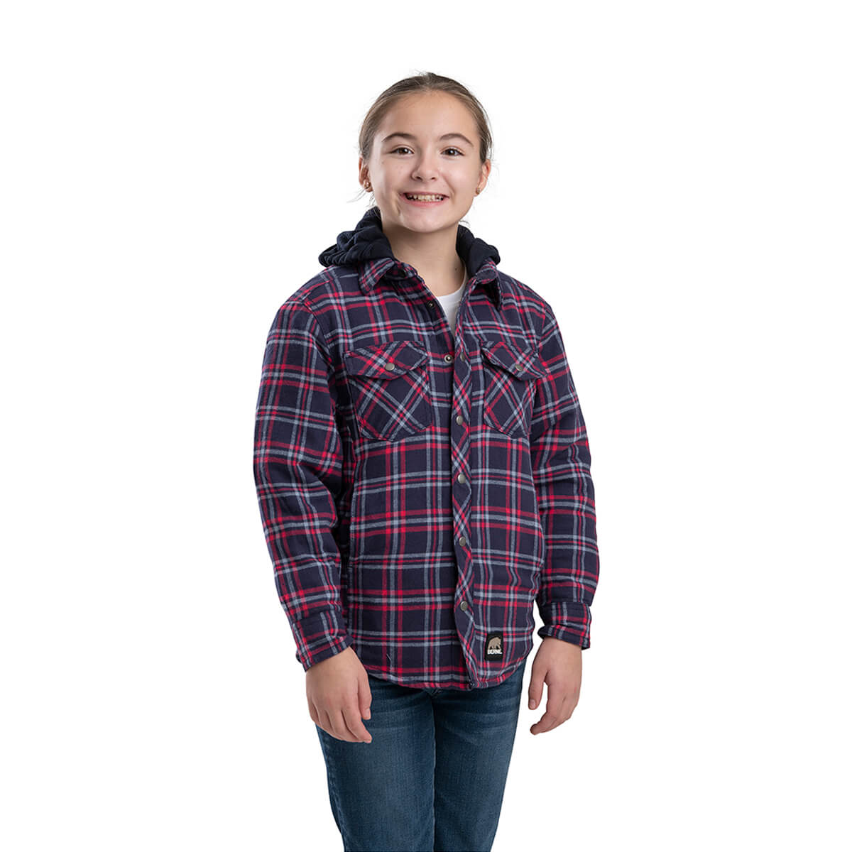 Youth Plaid Quilt-Lined Hooded Flannel Jacket - Blue/Red