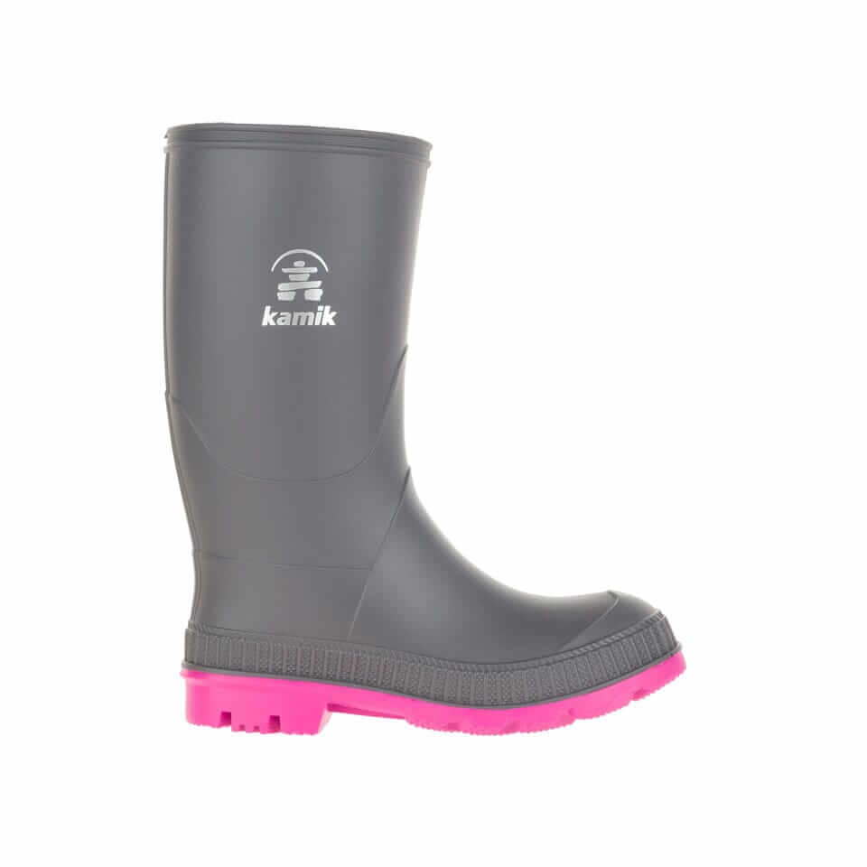 Youth Stomp Rubber Rain Boots - Charcoal/Magenta