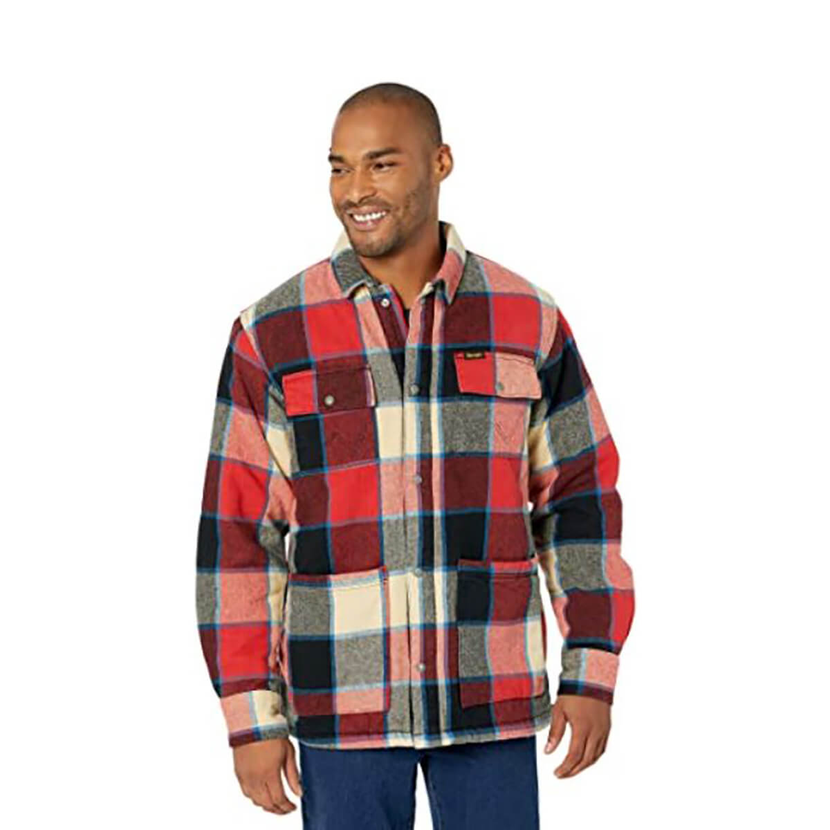 Sherpa Lined Flannel Shirt Jacket  - Racing Red