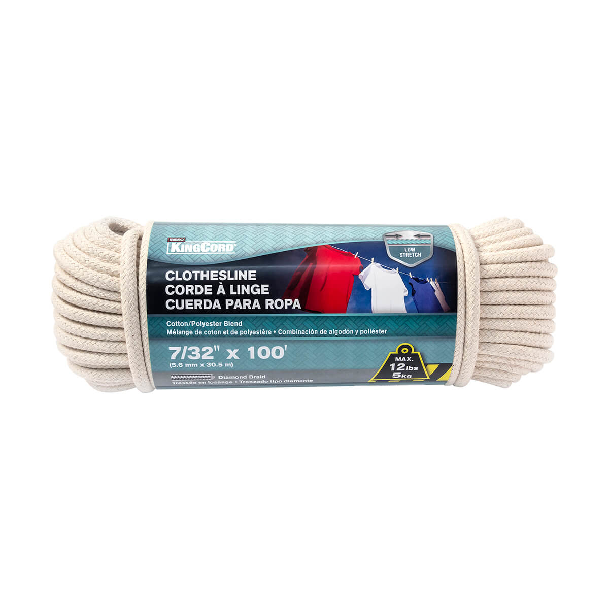 Polyester Diamond Braid Clothesline Rope - 7/32-in x 100-ft