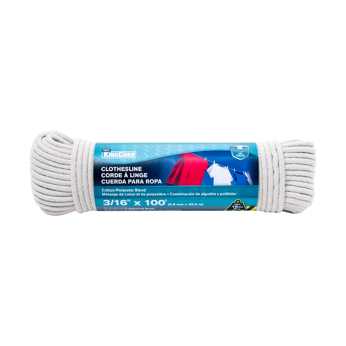Polyester Diamond Braid Clothesline Rope - 3/16-in x 100-ft