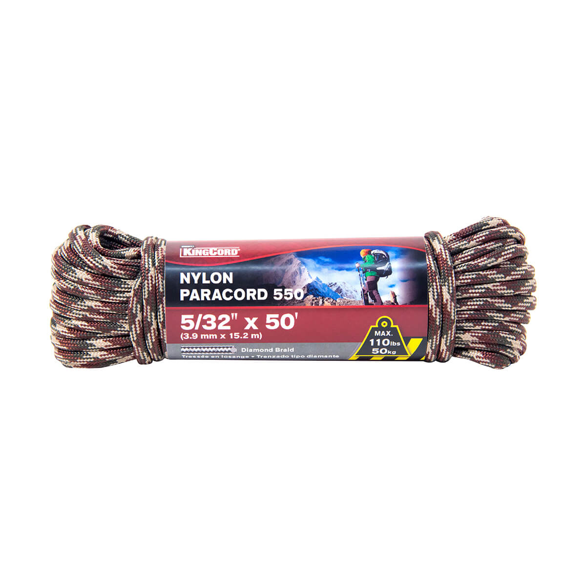 Camouflage Paracord 550 Nylon Diamond Braid Rope - 5/32-in x 50-ft