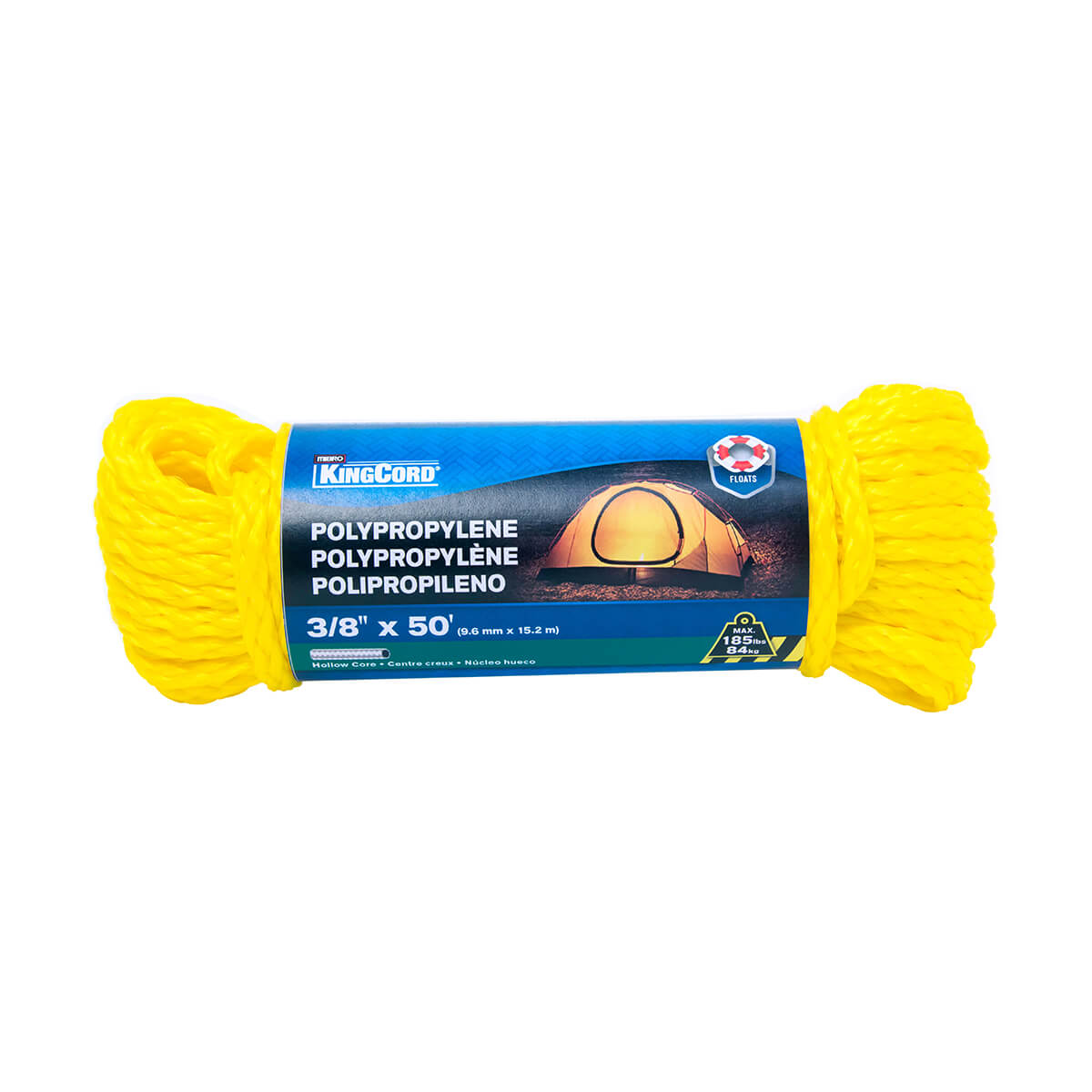 Polypropylene Hollow Core Rope - Yellow - 3/8-in x 50-ft