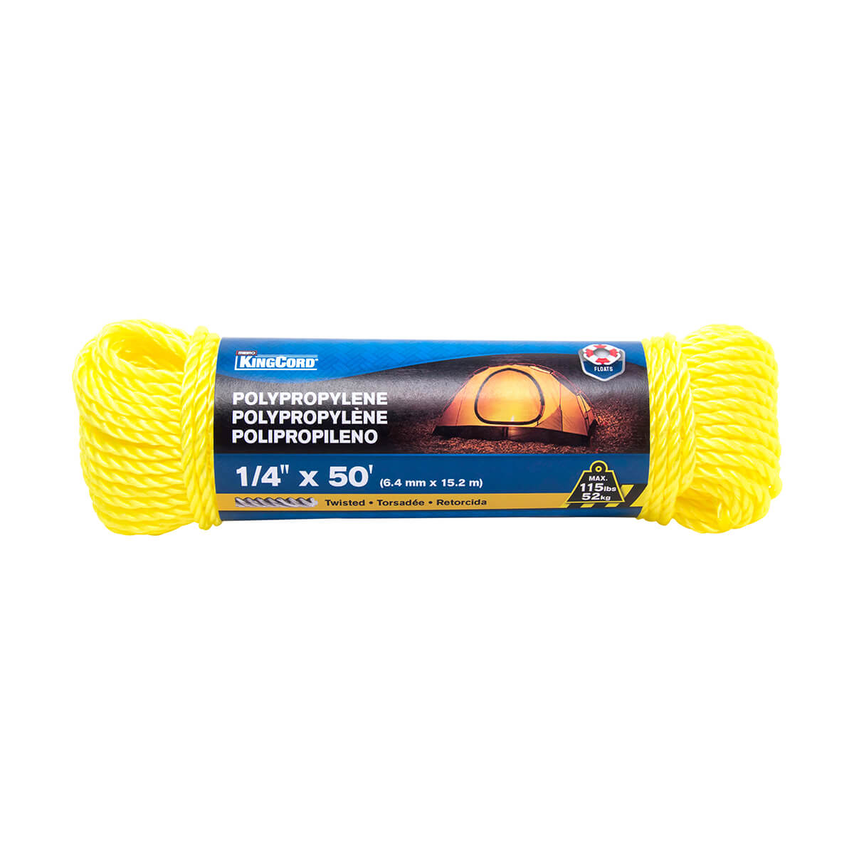 Twisted Polypropylene Rope Hank - Yellow - 1/4-in x 50-ft