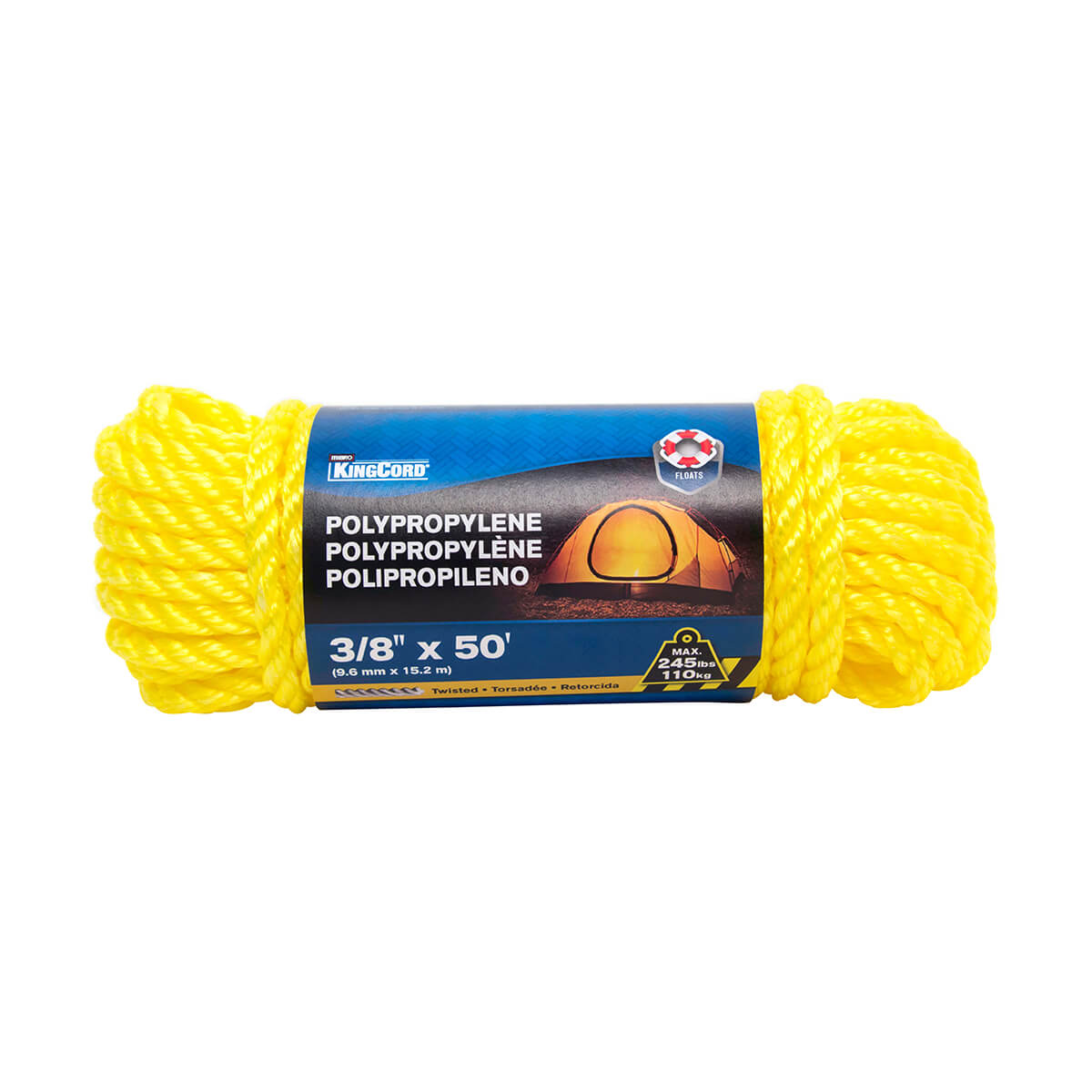Twisted Polypropylene Rope Hank - Yellow - 3/8-in x 50-ft