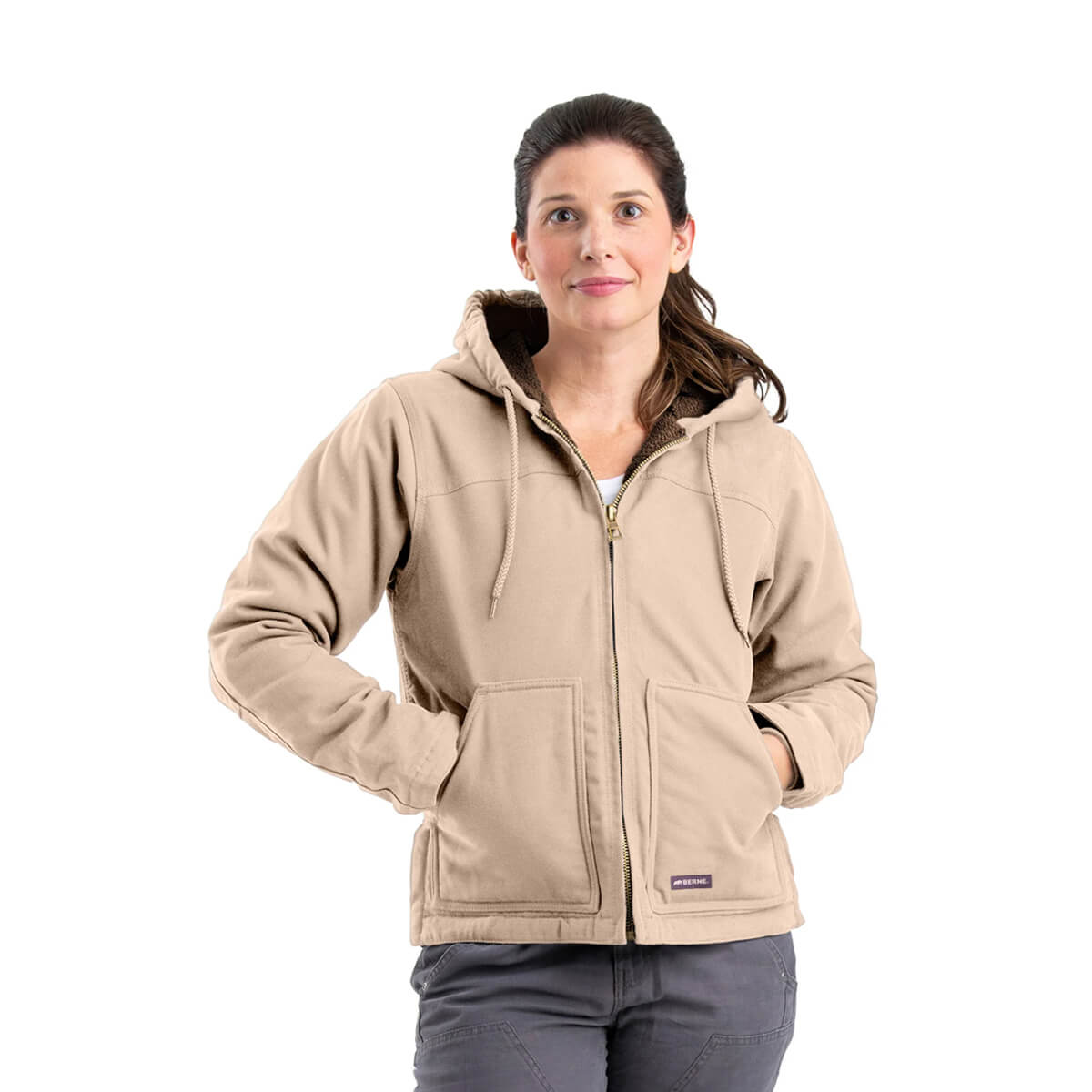 Berne Women's Sherpa-Lined Duck Hooded Jacket - Sand