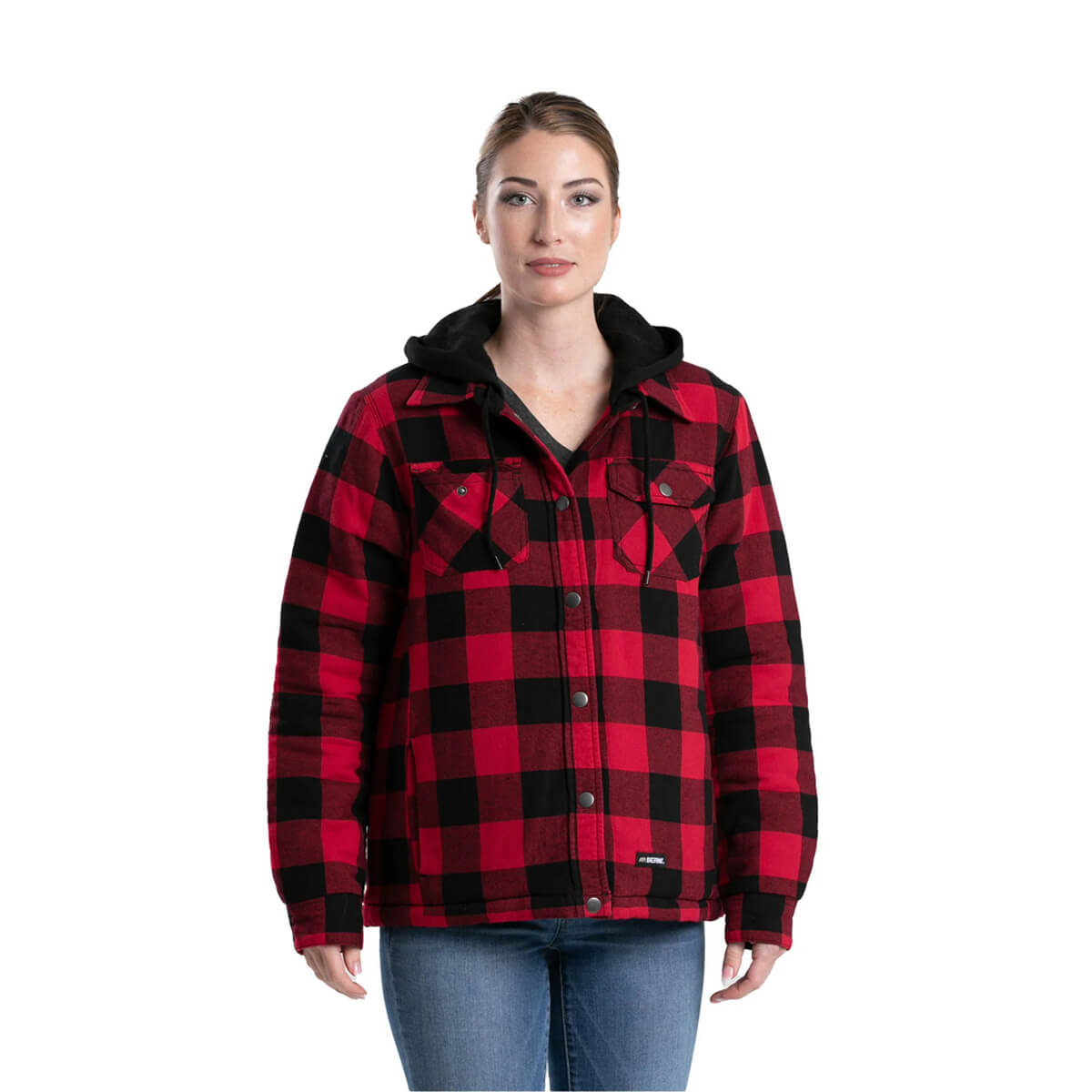 Berne Women's Heartland Hooded Shirt Jacket - Plaid Red Black Buffalo