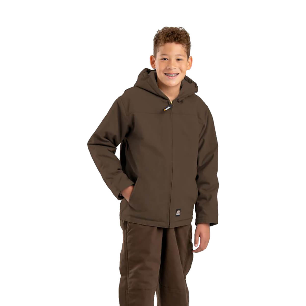 Berne Youth Sherpa-Lined Softstone Duck Hooded Jacket - Bark