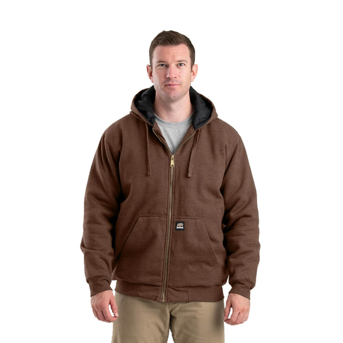 Berne Men's Highland Insulated Full-Zip Hooded Sweatshirt - Brown