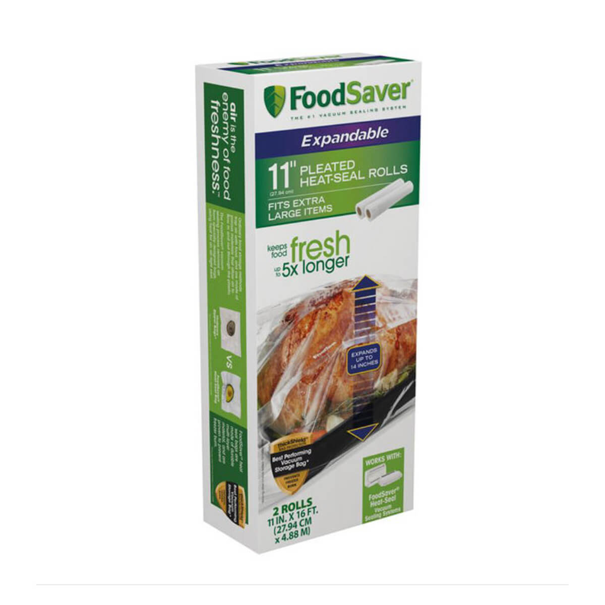 FoodSaver® Expandable Heat-Seal Vacuum Sealer Roll - 11-in x 16-ft - 2 Per Pack