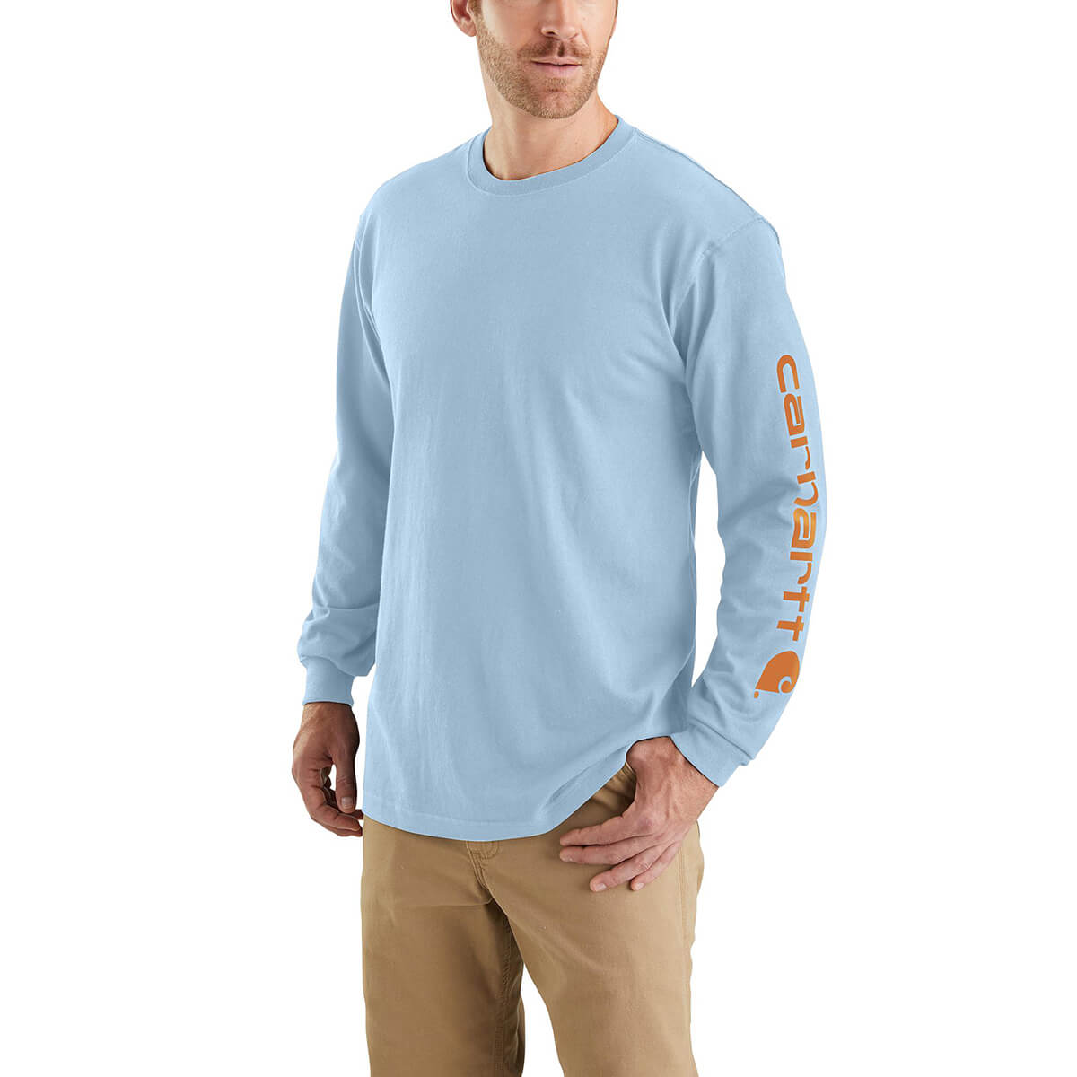 Carhartt Loose Fit Heavyweight Long-Sleeve Logo Sleeve Graphic T-Shirt - Moonstone