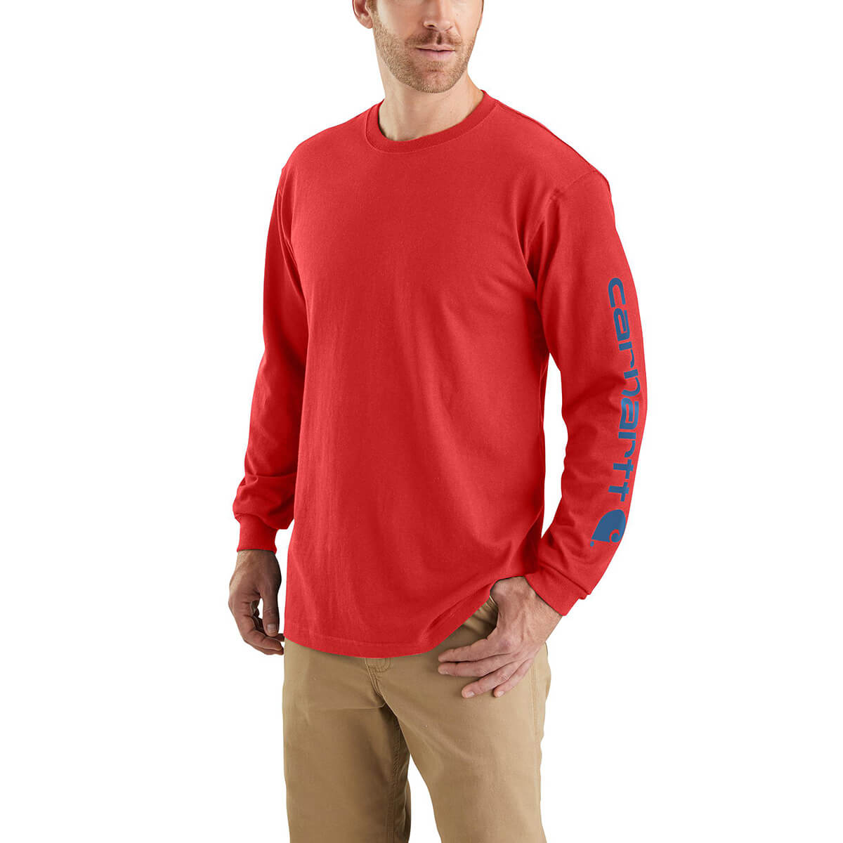 Carhartt Loose Fit Heavyweight Long-Sleeve Logo Sleeve Graphic T-Shirt - Red