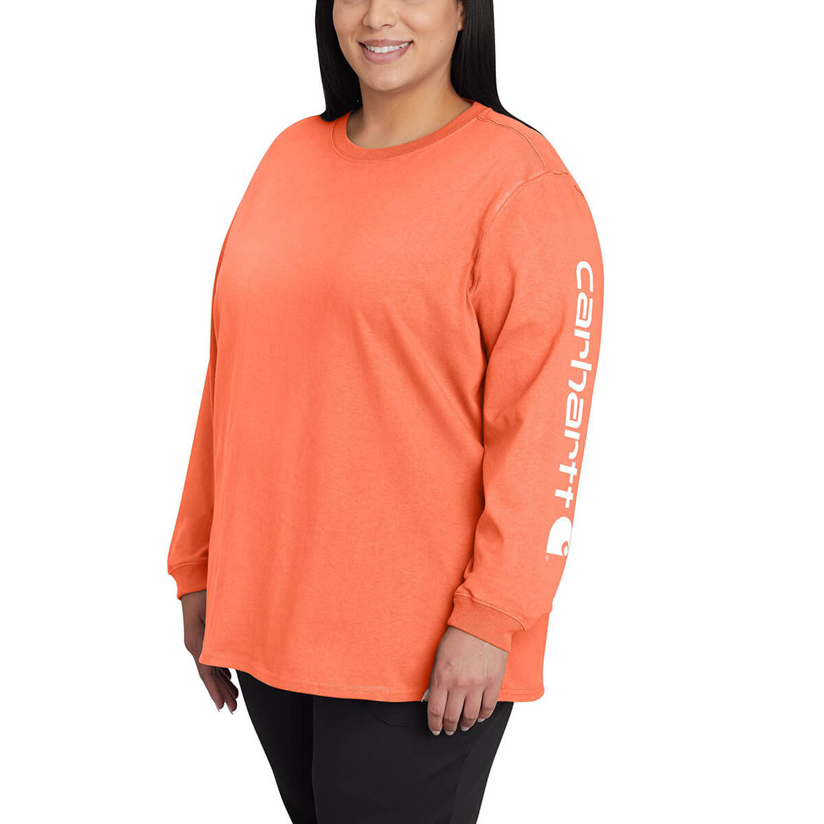 Carhartt Loose Fit Heavyweight Long-Sleeve Logo Sleeve Graphic T-Shirt - Coral