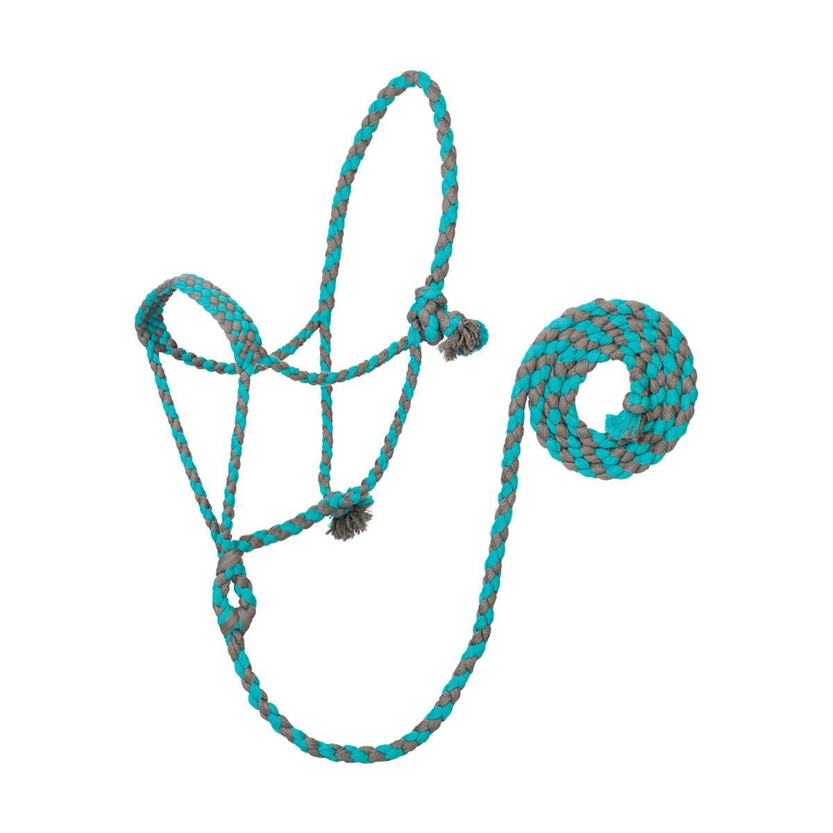 EcoLuxe Braided Rope Halter with Lead - Turquoise/Charcoal - 8-ft