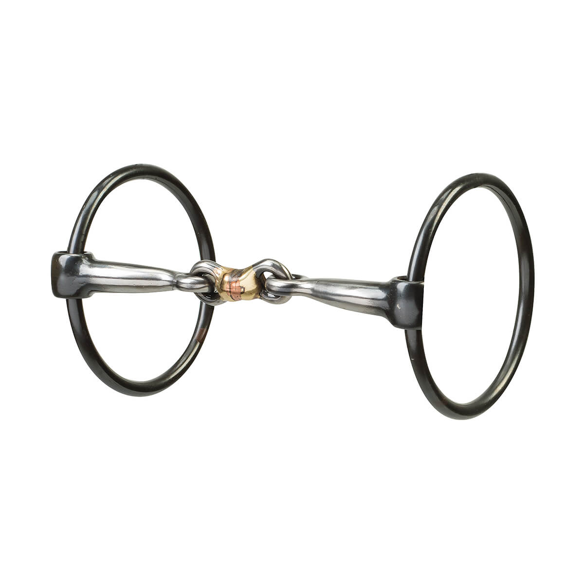 Ring Snaffle Bit with Sweet Iron Dogbone Mouth with Copper Inlay - Black - 5-in