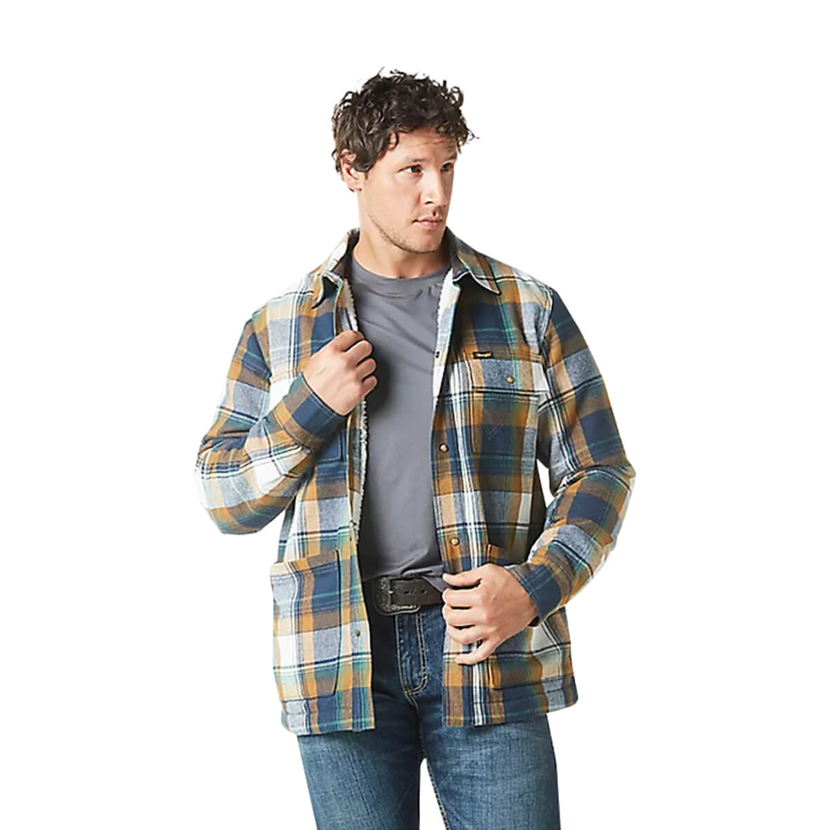 Wrangler Men's Sherpa Lined Flannel Shirt Jacket - Blue Spruce