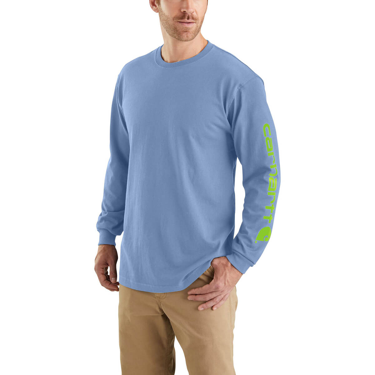 Carhartt Loose Fit Heavyweight Long-Sleeve Logo Sleeve Graphic T-Shirt - Skystone