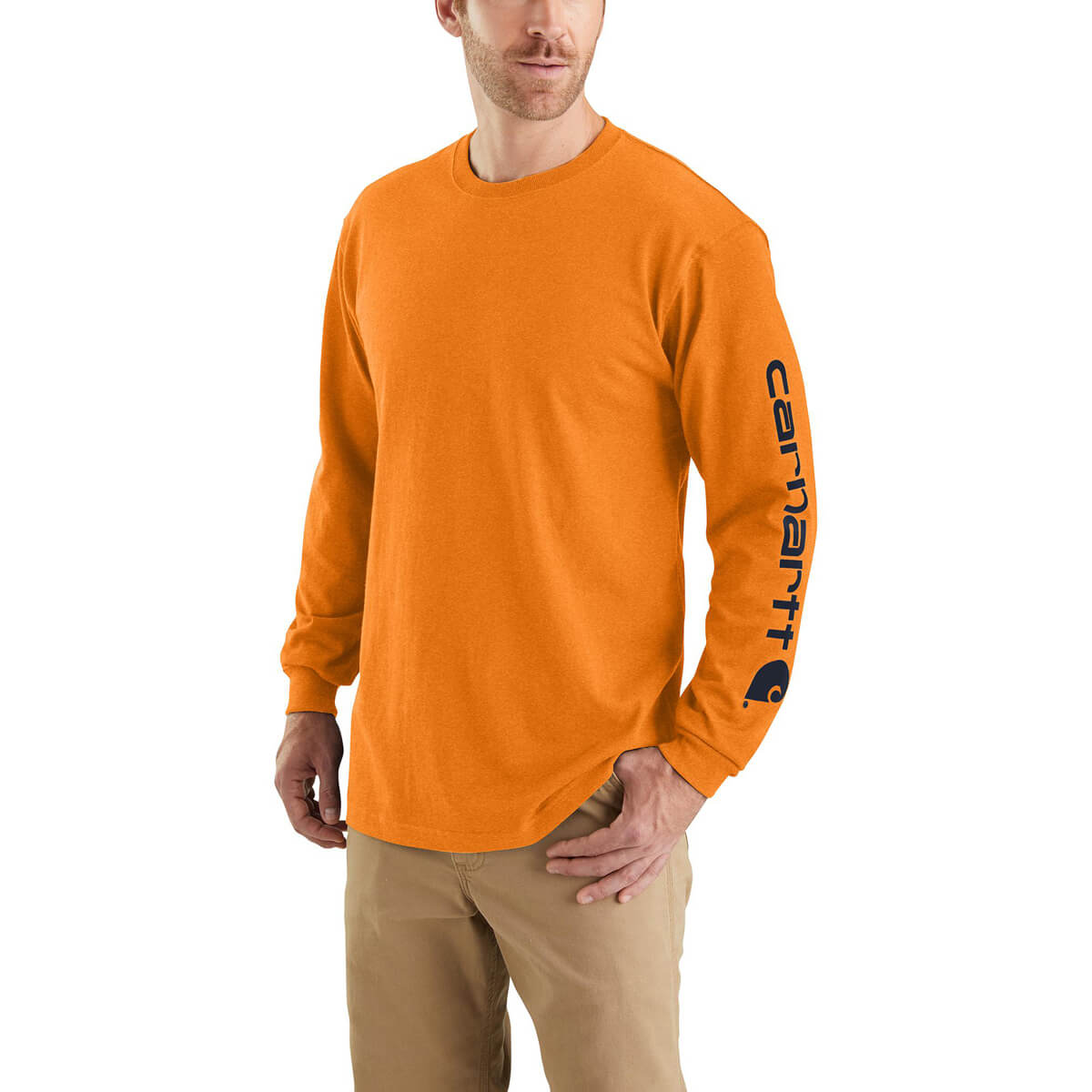 Carhartt Loose Fit Heavyweight Long-Sleeve Logo Sleeve Graphic T-Shirt - Marmalade Heather