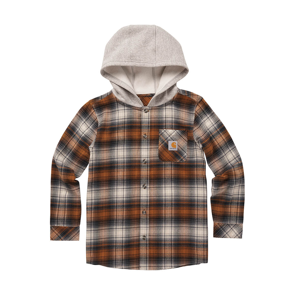 Carhartt Kid's Long-Sleeve Button-Front Hooded Flannel Shirt - Brown