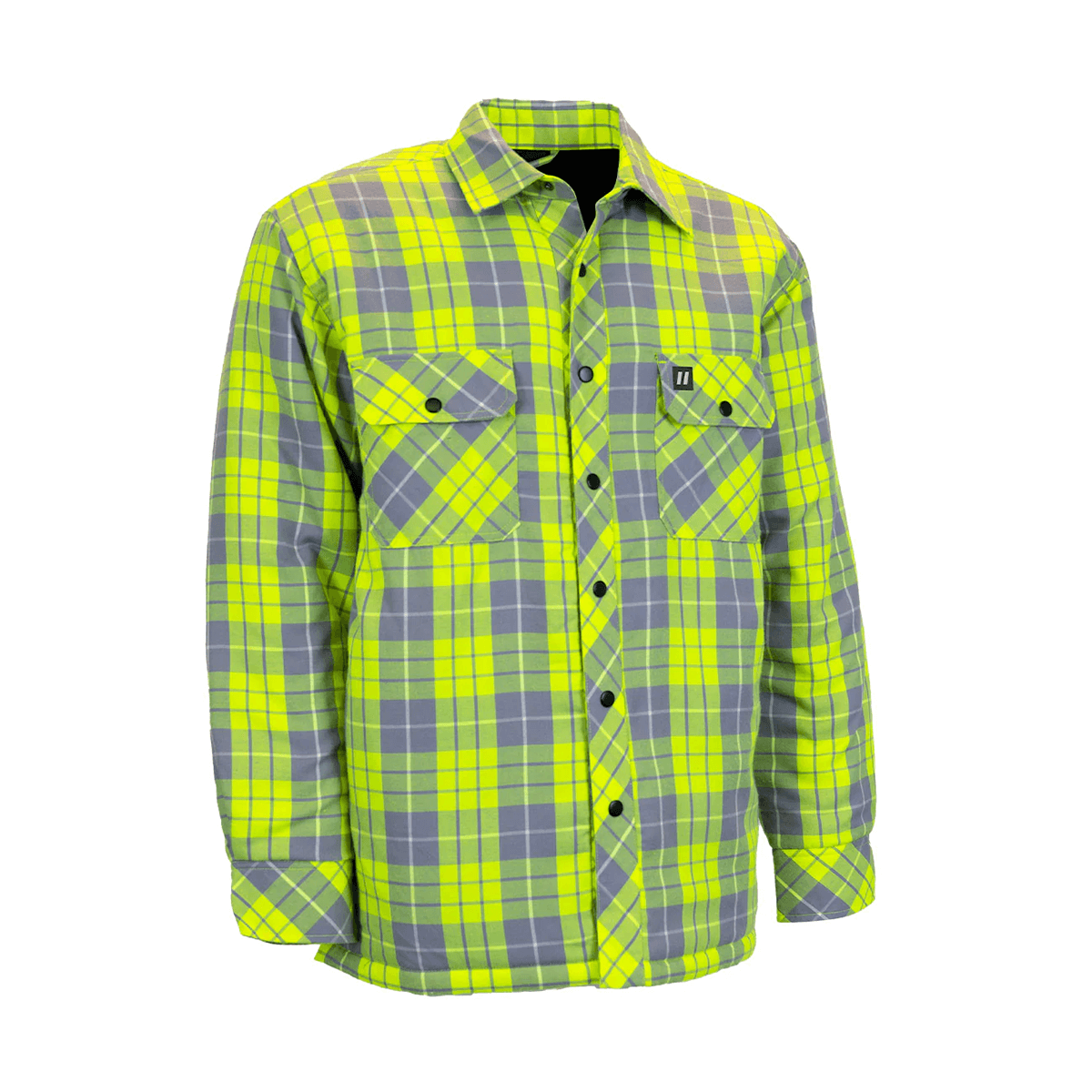 Hi-Vis Plaid Quilted Flannel Shirt Jacket - Lime