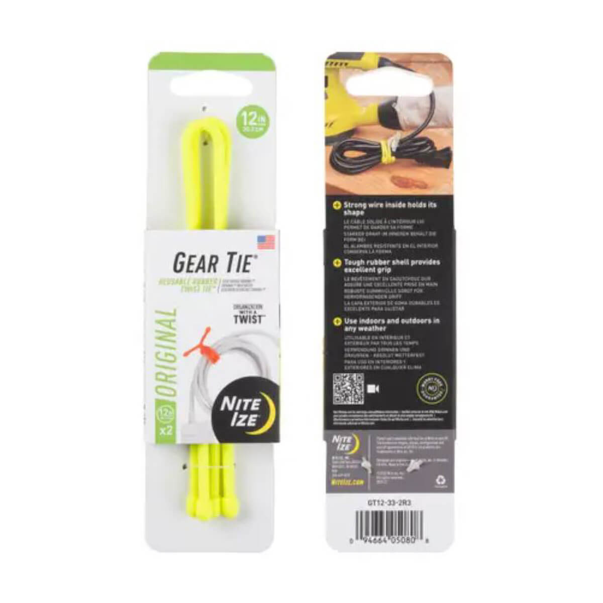 Gear Tie® Original Reusable Rubber Twist Tie™ - Yellow - 12-in