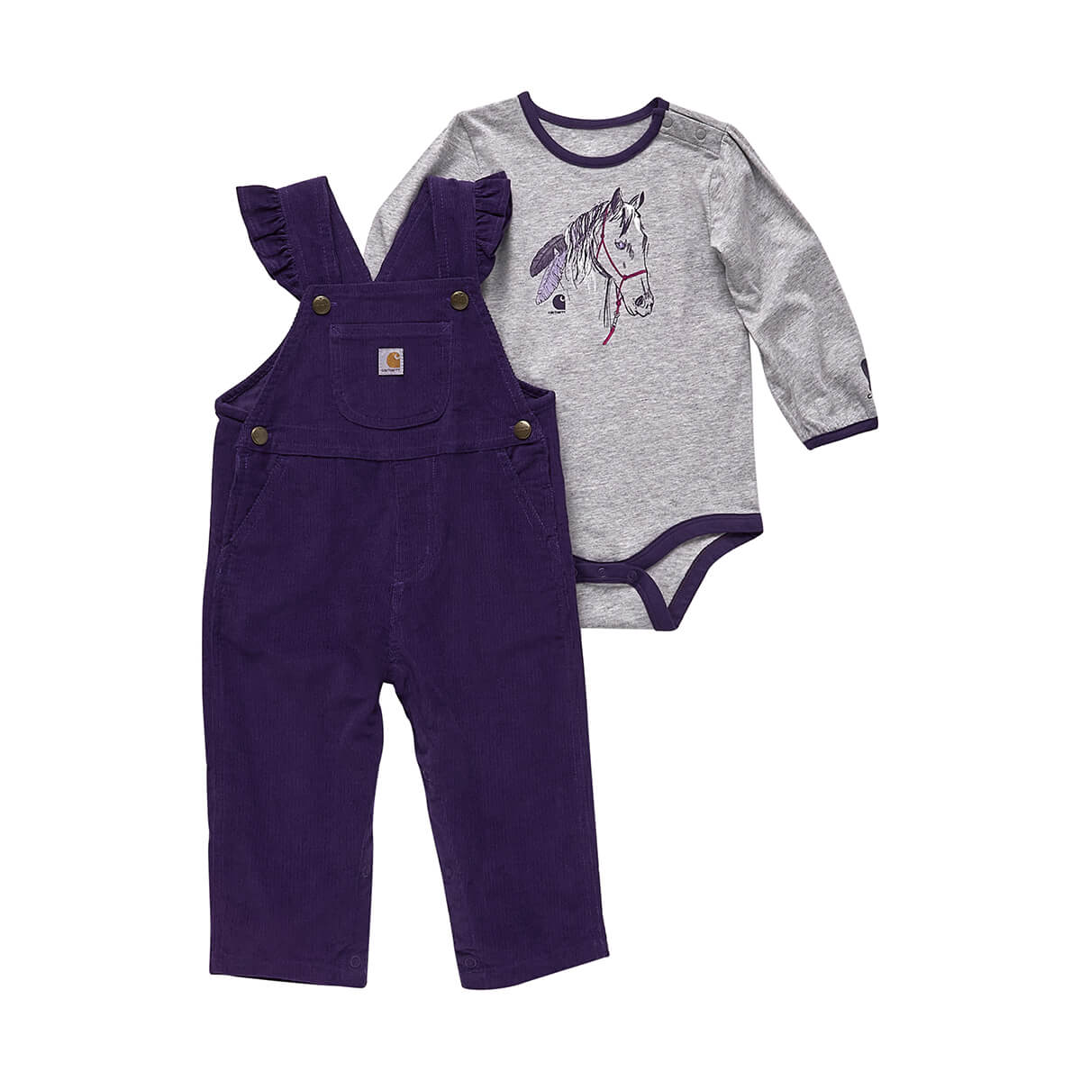 Carhartt Infant's Long Sleeve Bodysuit & Corduroy Overall 2PC Set - Crown Jewel