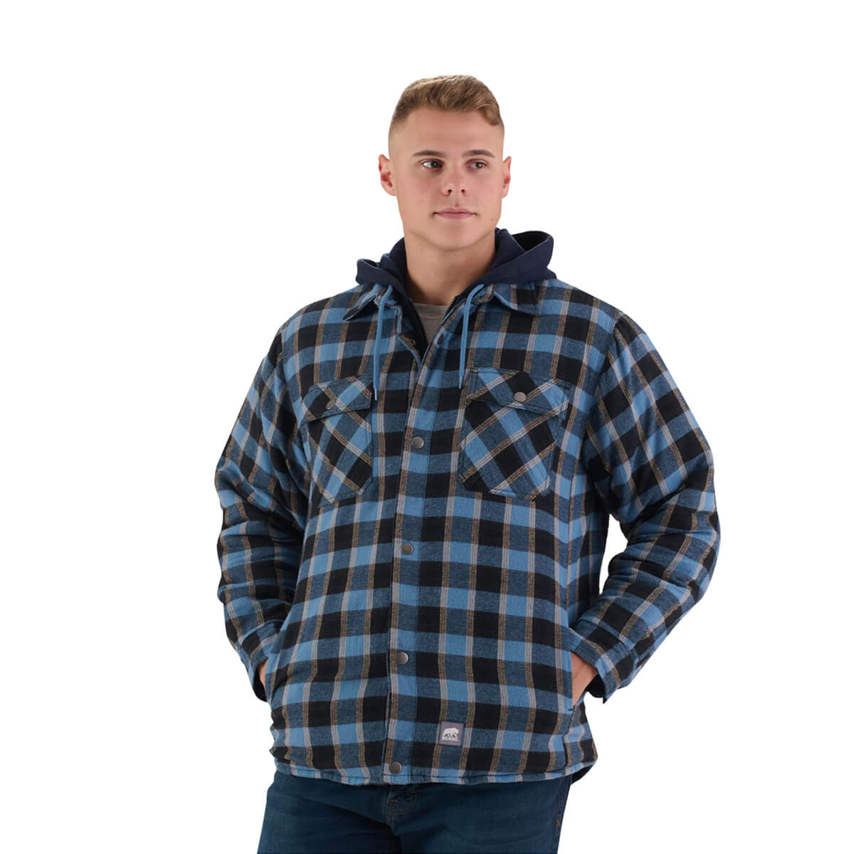 Berne Men's Quilt-Lined Hooded Shirt Jacket - Navy