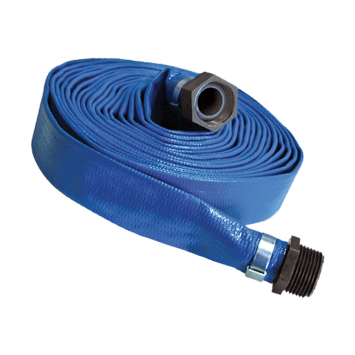 Blue Standard-Duty PVC Layflat Discharge Hose Assembly