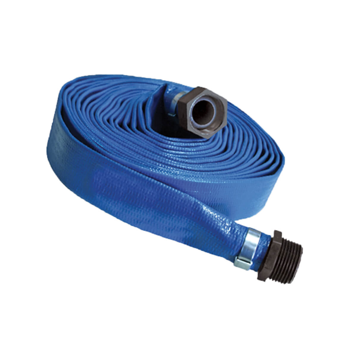 Blue Standard-Duty PVC Layflat Discharge Hose Assembly - 1-in x 50-ft